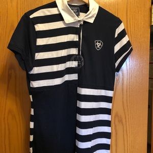 Large Ariat navy and white polo